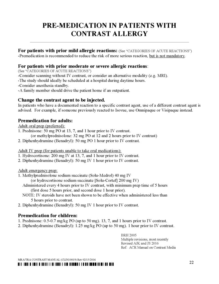 Contrast Allergies and Premedication Triad Radiology Associates